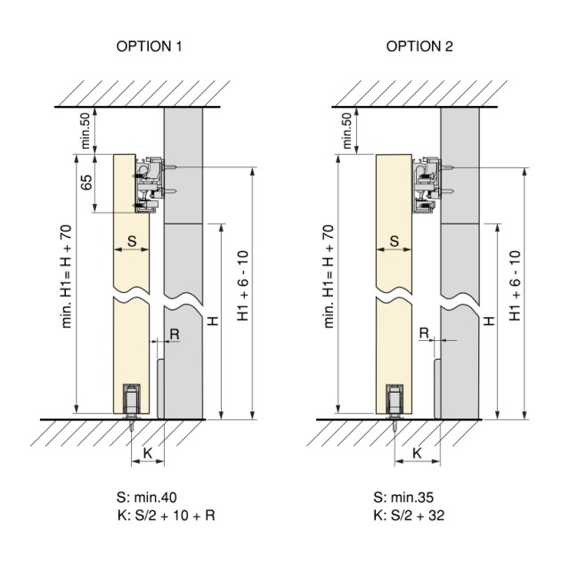 Emuca Sistema Wall per ante scorrevoli sospese in legno con chiusura soft, Acciaio e Alluminio e Tecnoplastica