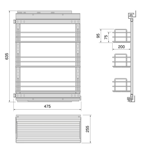 Emuca TitaneStar Carrello estraibile con chiusura soft, modulo 300 mm, Acciaio, Grigio antracite