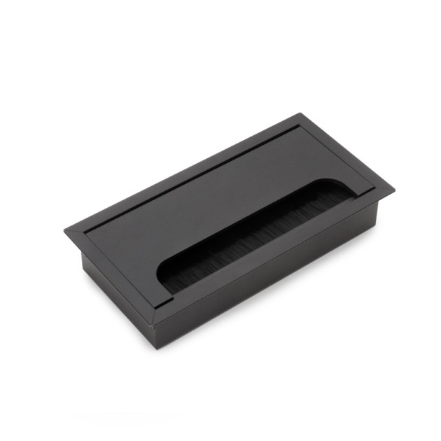 Passacavi da tavolo Emuca Quadrum, rettangolare, 159x80 mm, da incasso, Alluminio, Verniciato nero