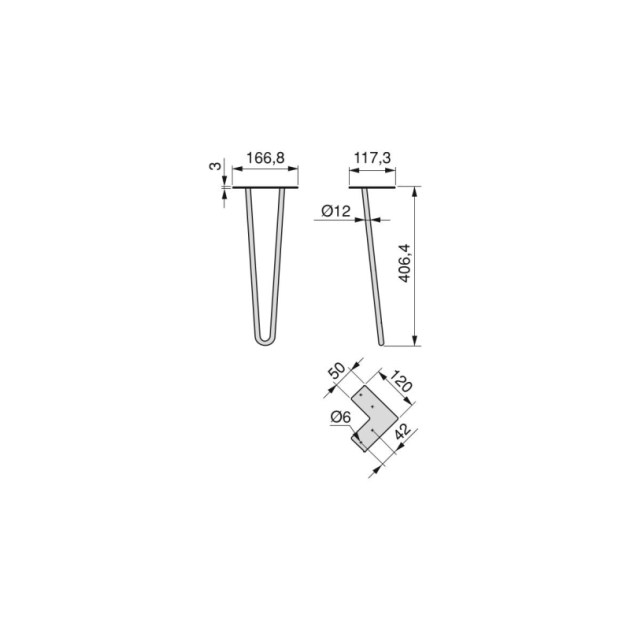 Emuca Hairpin Set di gambe a 2 aste per tavolo, 400, Verniciato nero, Acciaio