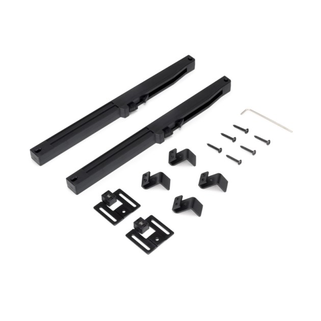 Emuca Sistema Barn per ante scorrevoli in legno sospese, Con chiusura soft, Verniciato nero, Acciaio e Tecnoplastica