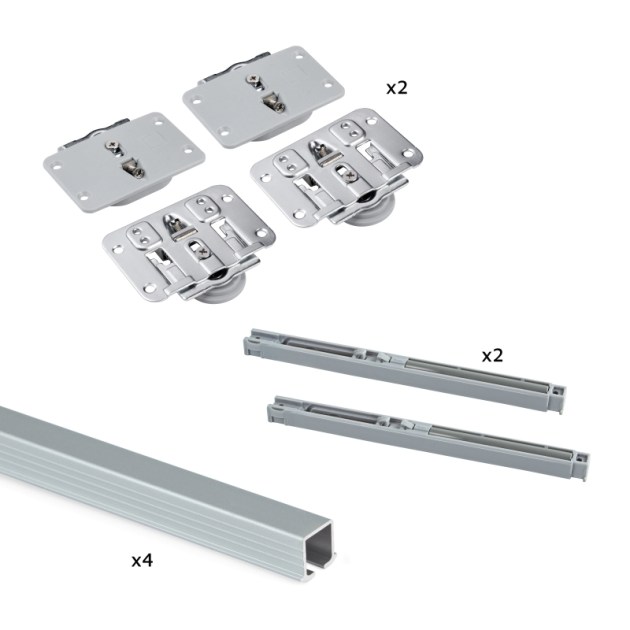 Emuca Sistema Flow in formato kit per armadio a 2 ante scorrevoli in legno supportate con chiusura ammortizzata, Anodizzato opaco