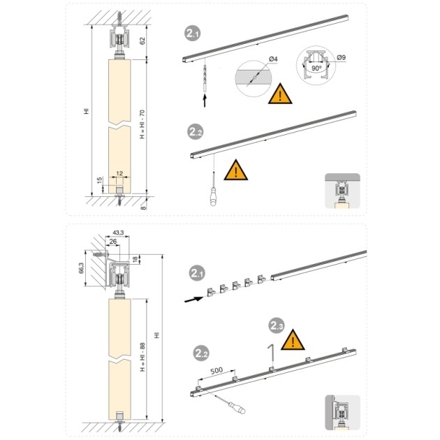 Emuca Sistema Railway per ante scorrevoli sospese in legno con chiusura soft., 80, Anodizzato opaco, Alluminio