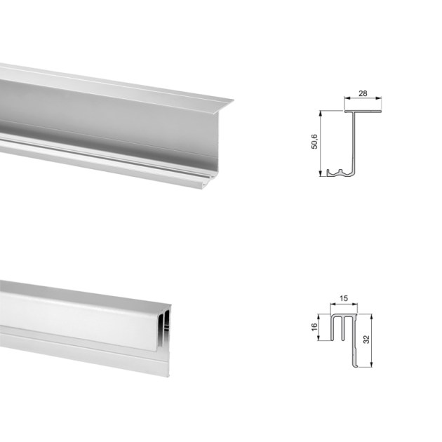 Emuca Sistema scorrevole Neco per armadio, 2 ante, spessore 16mm, pannelli non incluse, antideragliamento, Grigio metallizzato