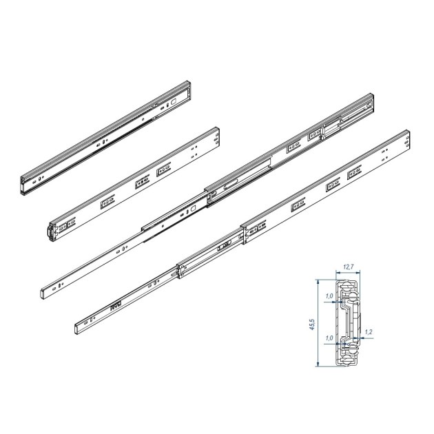 Guide Premi-Apri per cassetti a estrazione totale cuscinetti Push Pull G41 