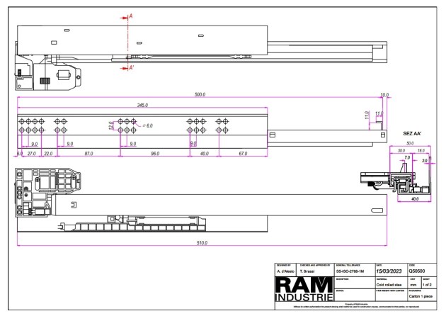 Guide cassetti scomparsa estrazione totale ammortizzata RAM Q21