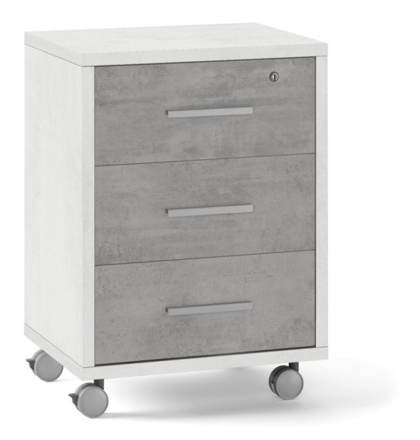 Sarmog Mobile 3 cassetti su ruote  cod. Db733 Ossido bianco Cemento